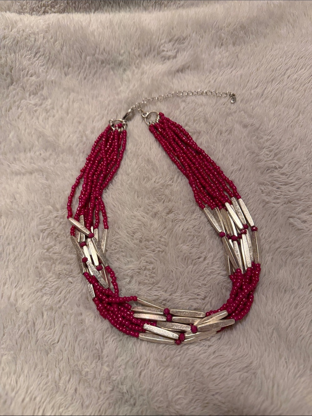 Premier Designs Hot Pink Multi-Strand Beaded Necklace with Silver Bars